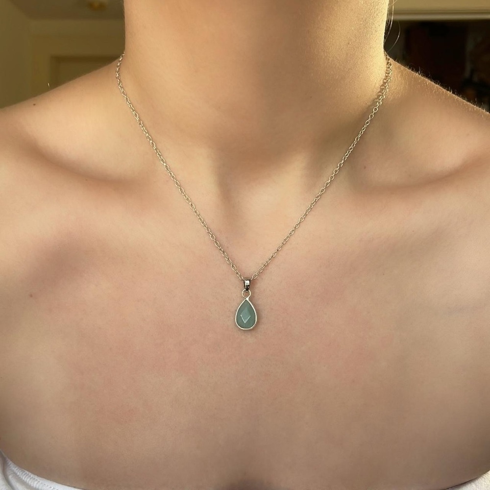 Silver Blue Amazonite Gemstone Pendant Necklace